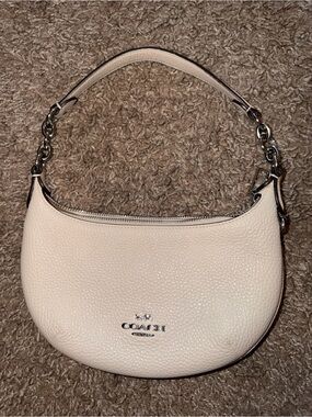 Mini Coach Pebbled Leather Shoulder Hobo in cream with white/cream Hardware